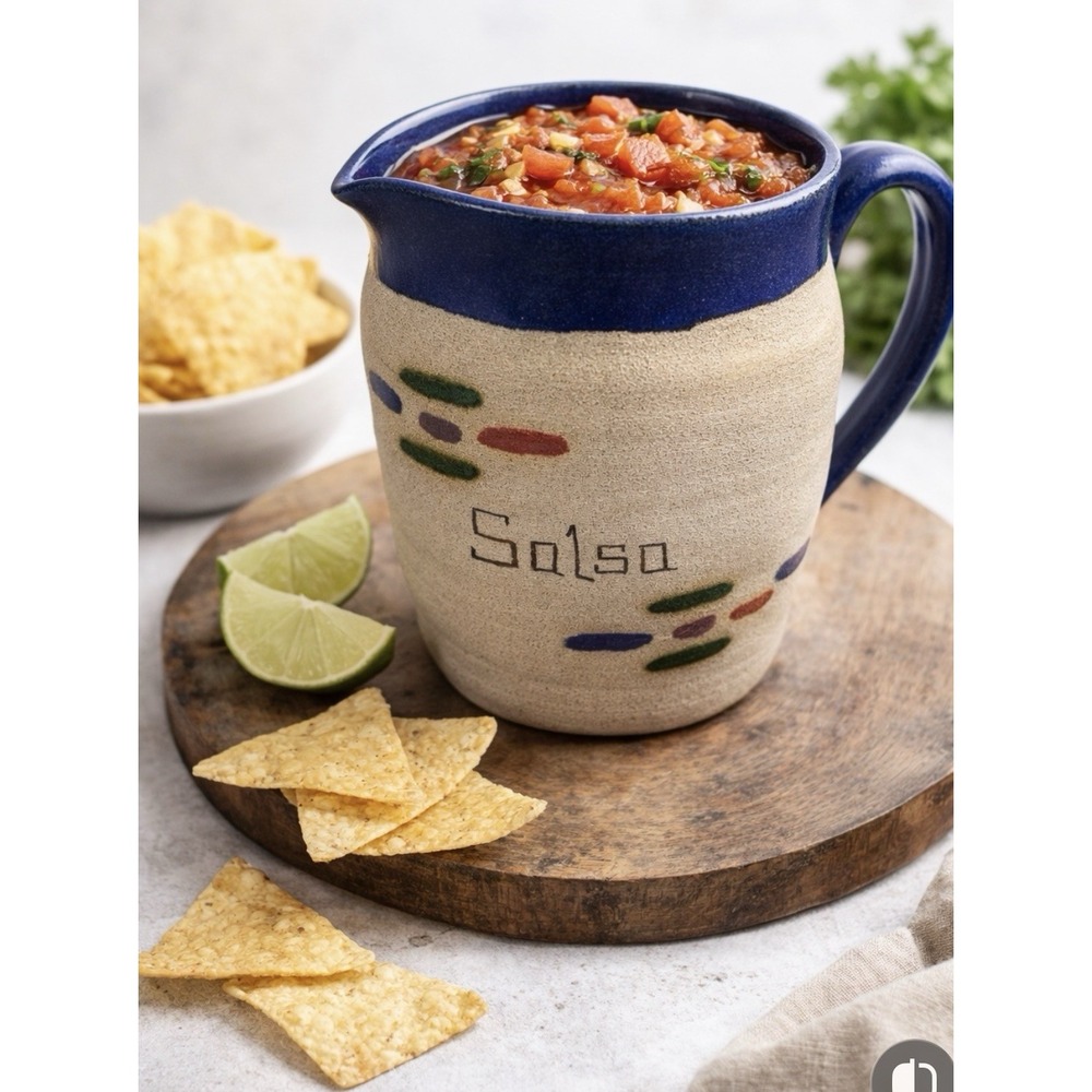 Studio Pottery Hand Crafted‎ Small Salsa Pitcher Blue Stoneware Rustic Kitchen